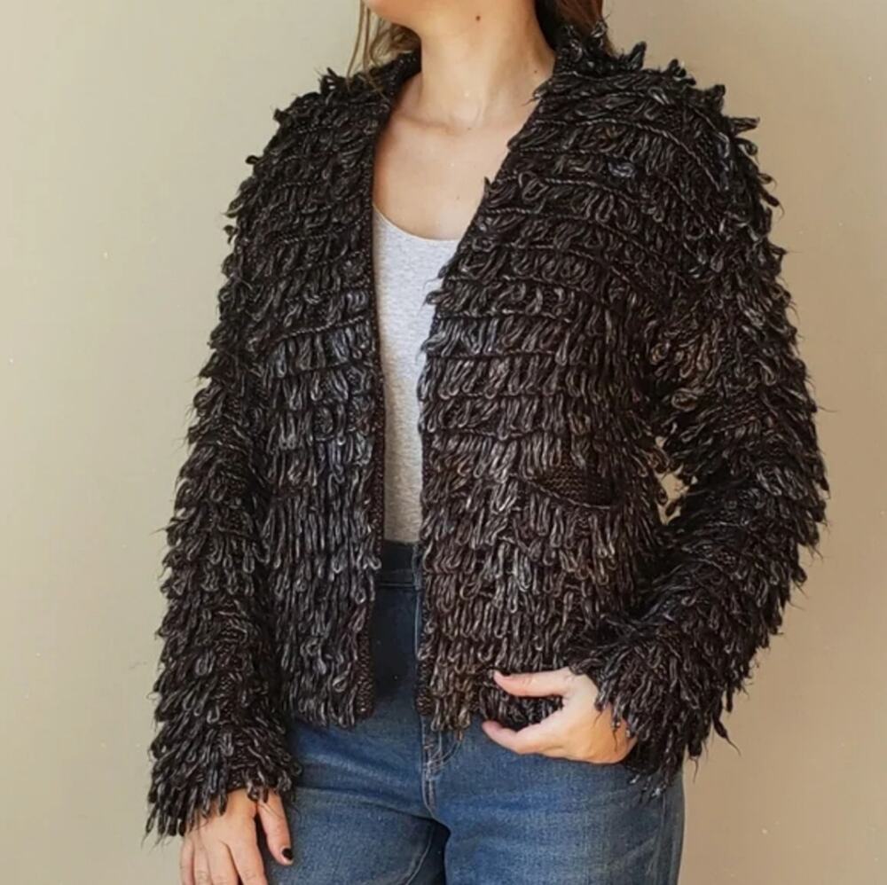 THE GREAT Short Monster Cardigan in Metallic Charcoal size 0 xsmall